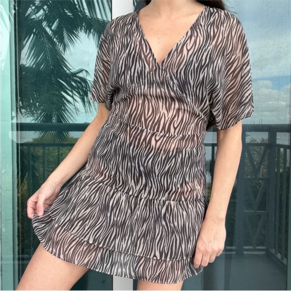 All Saints Sheer Ruffle Marley Zebra Dress